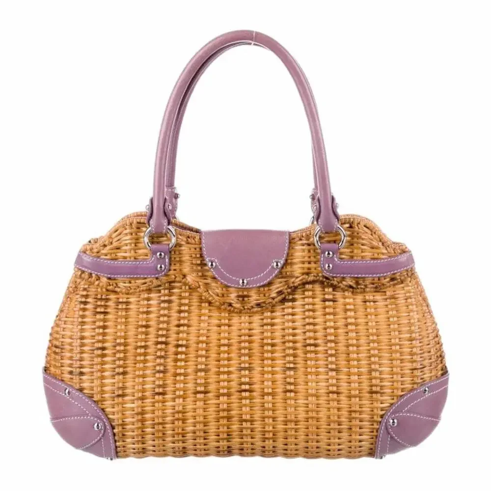 Salvatore Ferragamo Vintage Wicker & Purple Leather Gancini Top Handle Bag RARE - Picture 5 of 15